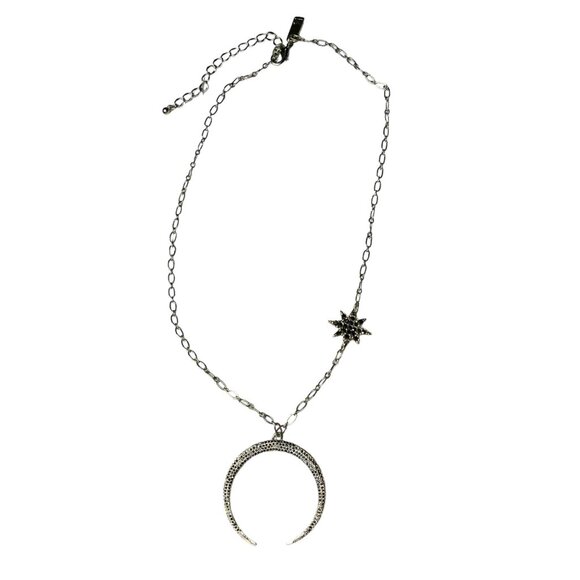 Star & Moon Pendant Necklace With Rhinestones Gold-Toned 18" Chain Lobster Clasp - Picture 3 of 8